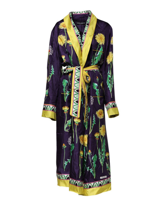 Dolce & Gabbana Blue Floral Print Silk Long Sleeves Wrap Robe – IT46|XL par Dolce & Gabbana | Disponible sur Sandy Store ByNet