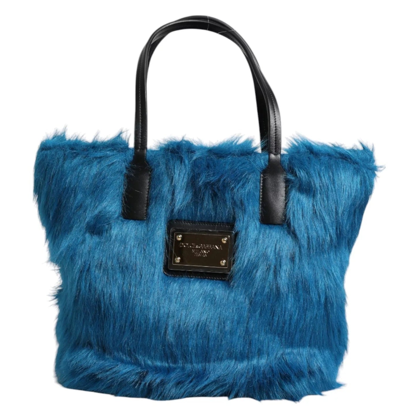 Dolce & Gabbana Blue Fur Logo Plaque Double Handle Shoulder Bag – par Dolce & Gabbana | Disponible sur Sandy Store ByNet