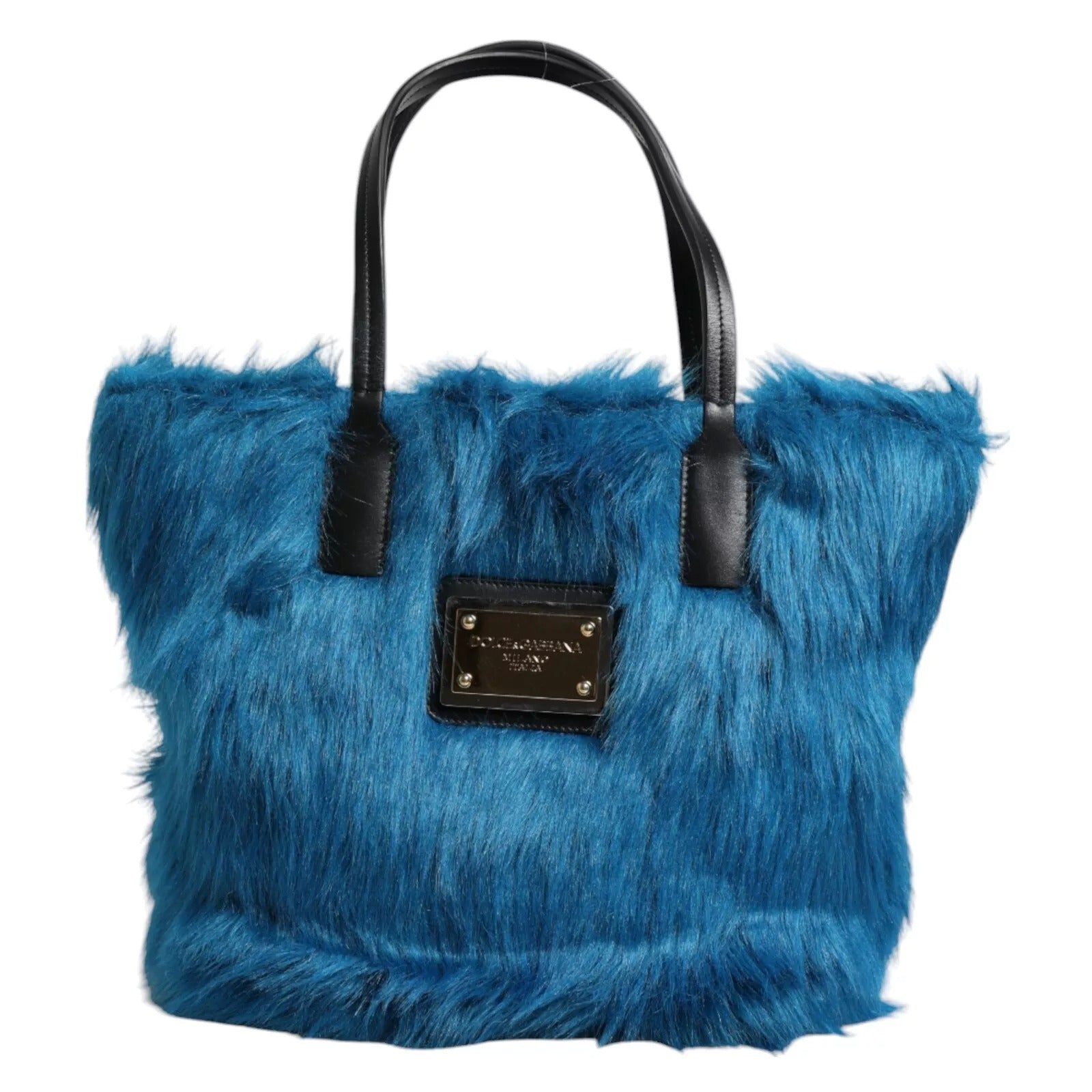 Dolce & Gabbana Blue Fur Logo Plaque Double Handle Shoulder Bag – par Dolce & Gabbana | Disponible sur Sandy Store ByNet