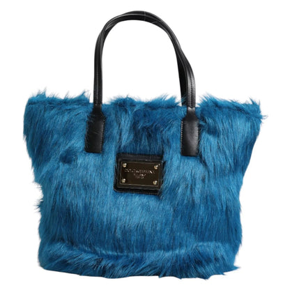 Dolce & Gabbana Blue Fur Logo Plaque Double Handle Shoulder Bag – par Dolce & Gabbana | Disponible sur Sandy Store ByNet
