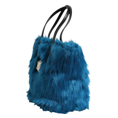 Dolce & Gabbana Blue Fur Logo Plaque Double Handle Shoulder Bag – par Dolce & Gabbana | Disponible sur Sandy Store ByNet