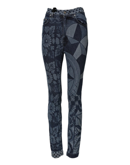 Dolce & Gabbana Blue Graphic Print Cotton Skinny Denim Jeans – IT36|XXS par Dolce & Gabbana | Disponible sur Sandy Store ByNet