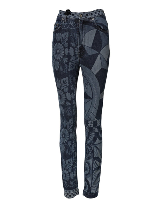Dolce & Gabbana Blue Graphic Print Cotton Skinny Denim Jeans – IT36|XXS par Dolce & Gabbana | Disponible sur Sandy Store ByNet