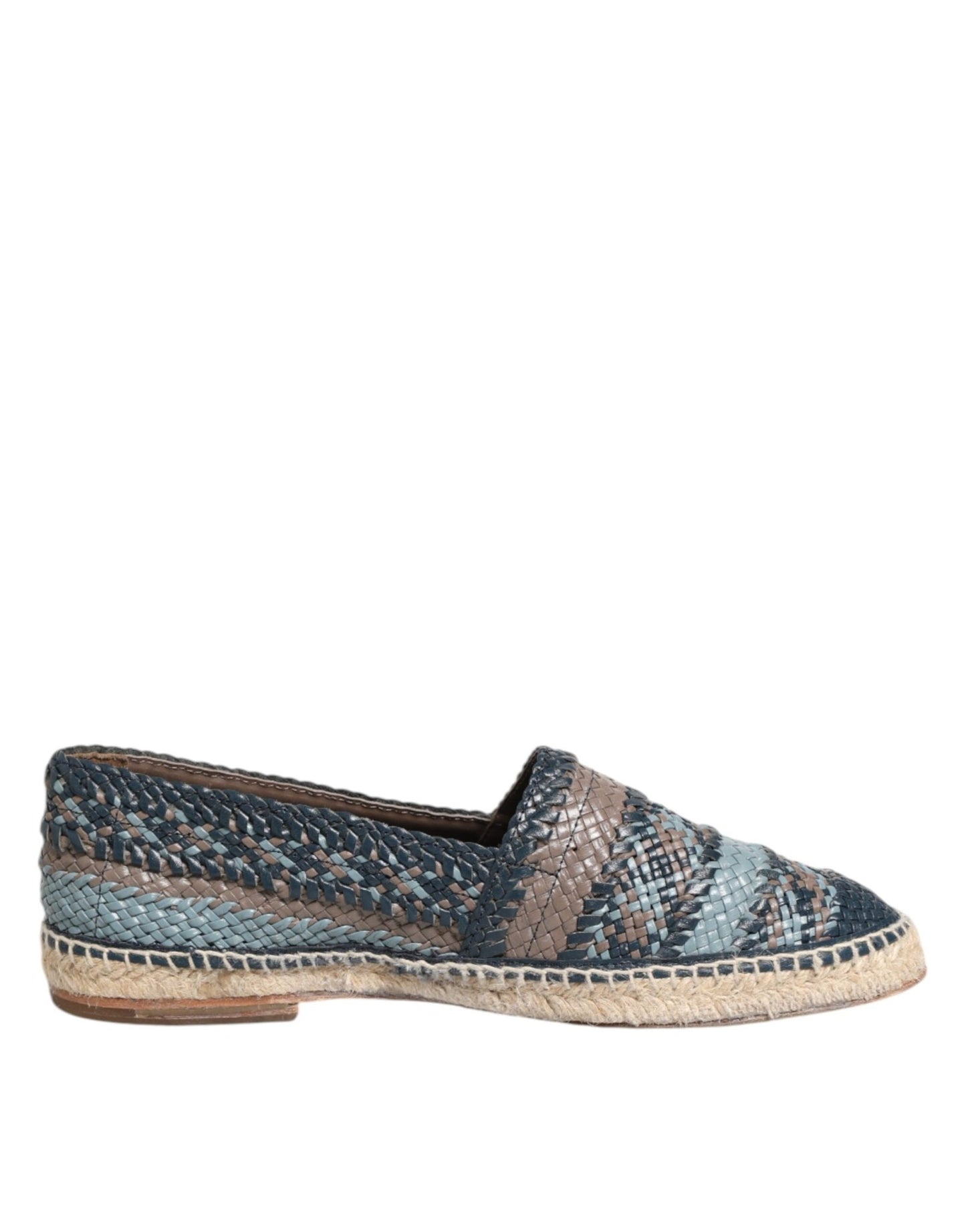 Dolce & Gabbana Blue Gray Woven Leather Buffalo Espadrille Shoes – EU42/US9 par Dolce & Gabbana | Disponible sur Sandy Store ByNet