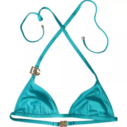 Dolce & Gabbana Blue Green Halter DG Logo Swimwear Beachwear Bikini Top – IT2 | S par Dolce & Gabbana | Disponible sur Sandy Store ByNet