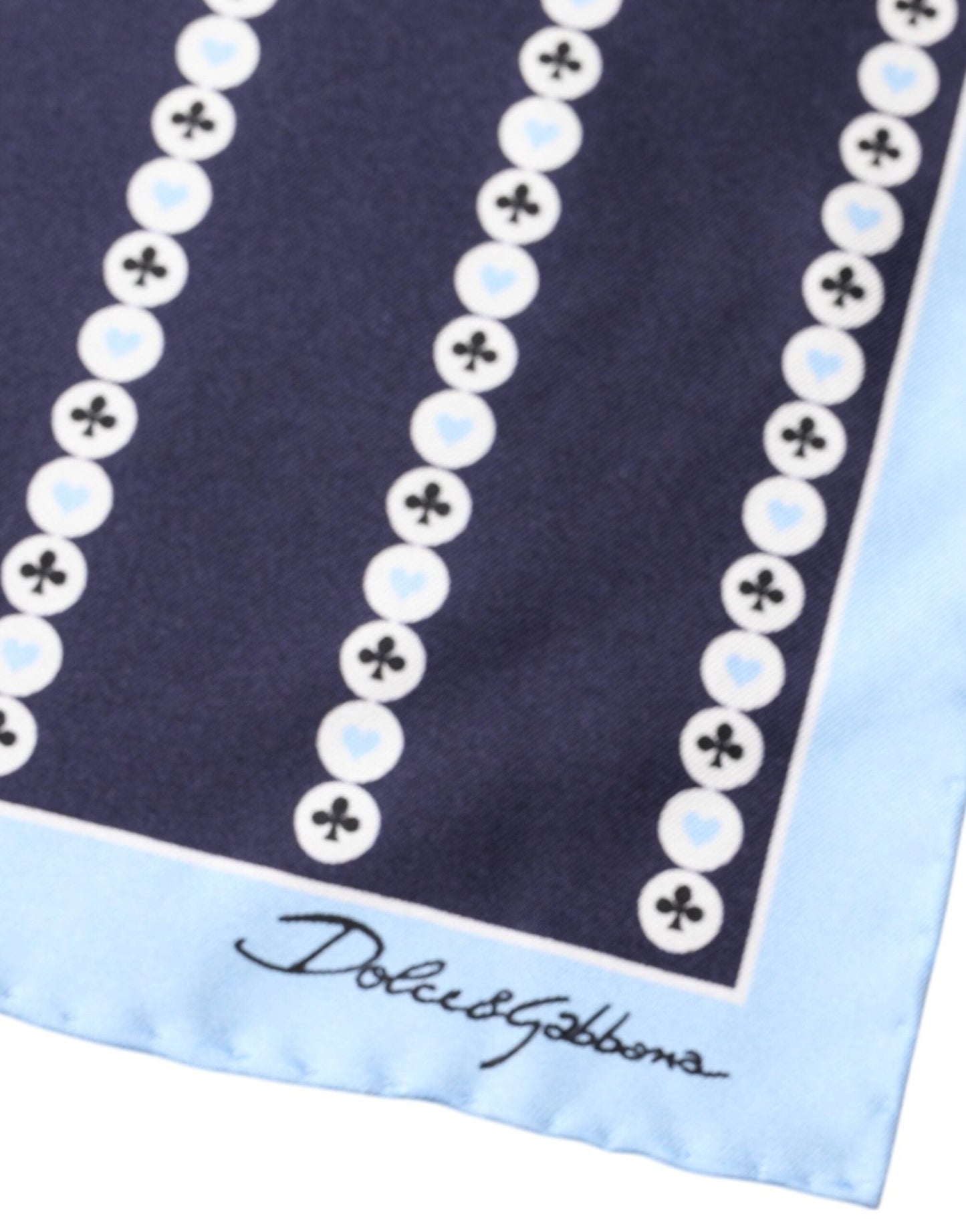 Dolce & Gabbana Blue Heart Spade Silk Handkerchief Scarf - Sandy Store ByNet