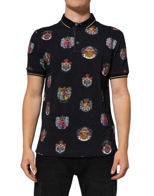 Dolce & Gabbana Blue Heraldic Crest Print Polo Shirt T-shirt – IT52 | XL par Dolce & Gabbana | Disponible sur Sandy Store ByNet