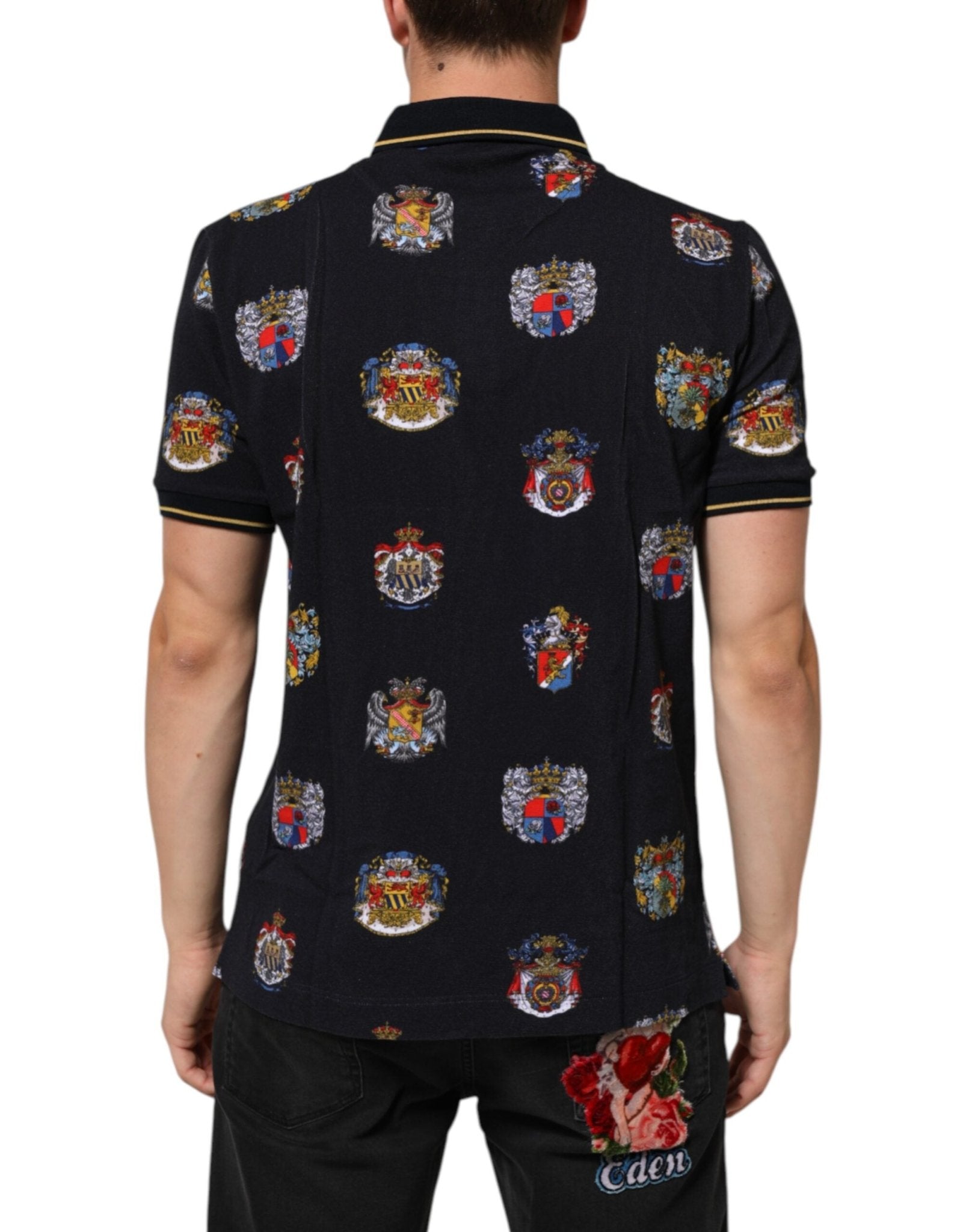 Dolce & Gabbana Blue Heraldic Crest Print Polo Shirt T-shirt – IT52 | XL par Dolce & Gabbana | Disponible sur Sandy Store ByNet