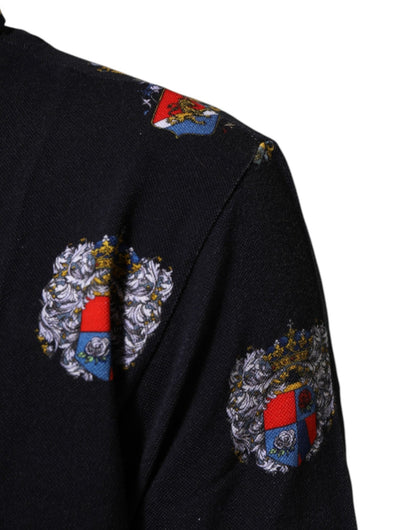Dolce & Gabbana Blue Heraldic Crest Print Polo Shirt T-shirt – IT52 | XL par Dolce & Gabbana | Disponible sur Sandy Store ByNet