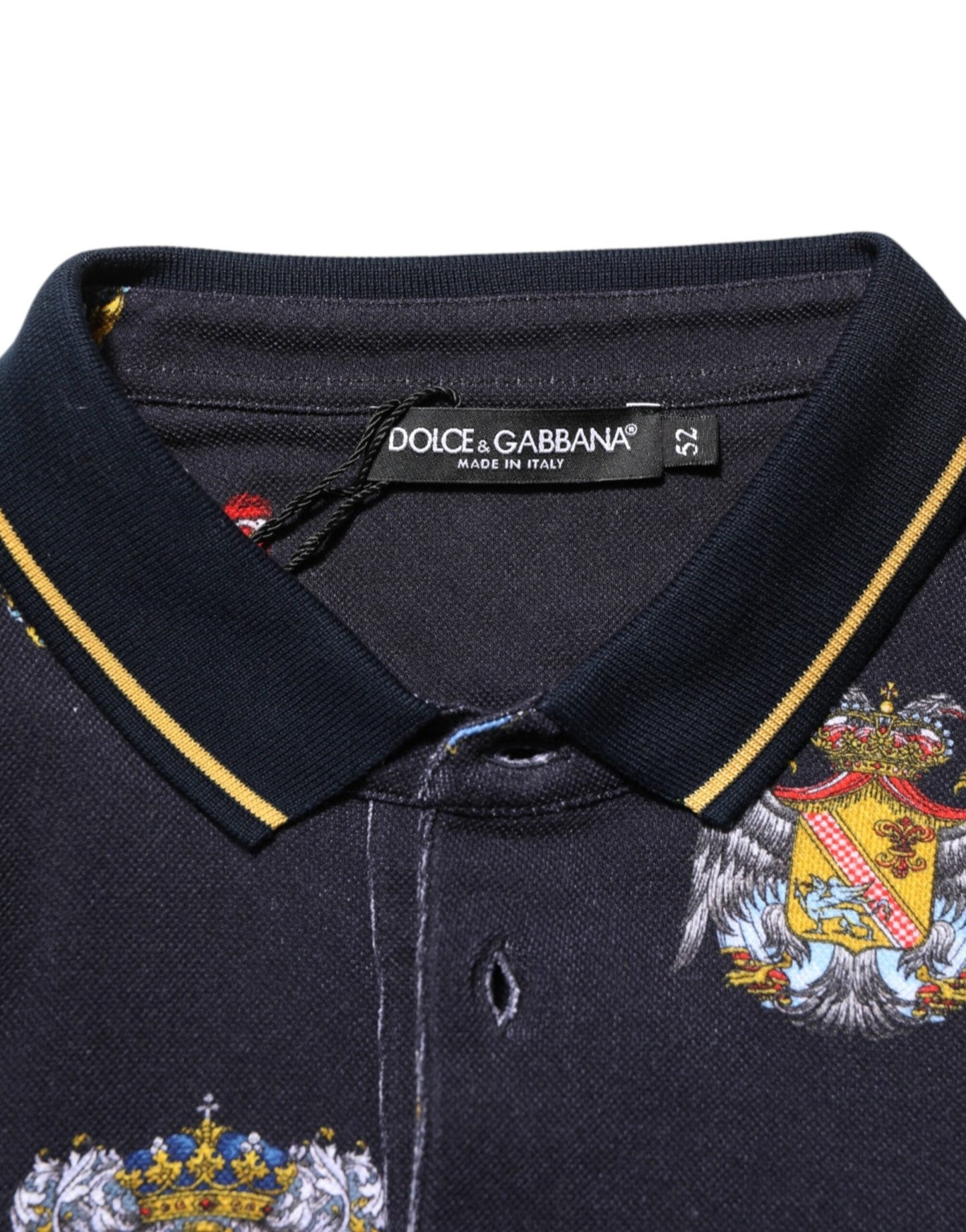 Dolce & Gabbana Blue Heraldic Crest Print Polo Shirt T-shirt – IT52 | XL par Dolce & Gabbana | Disponible sur Sandy Store ByNet