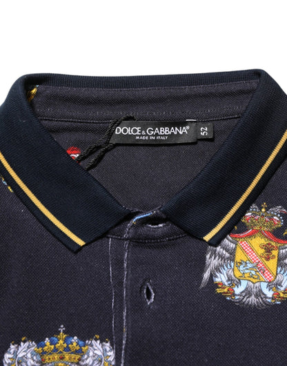 Dolce & Gabbana Blue Heraldic Crest Print Polo Shirt T-shirt – IT52 | XL par Dolce & Gabbana | Disponible sur Sandy Store ByNet