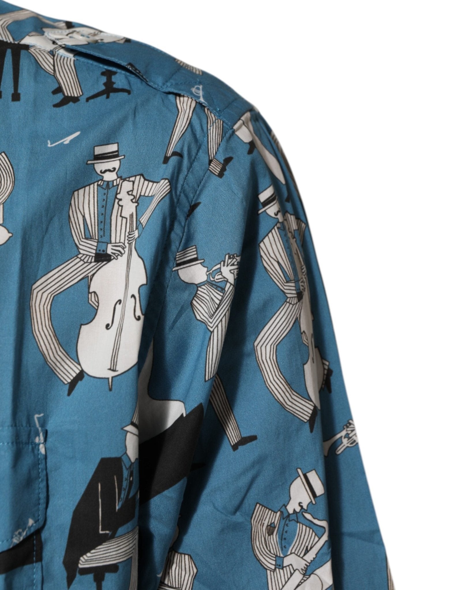 Dolce & Gabbana Blue Jazz Printed Cotton Button Front Shirt – IT42 | XL par Dolce & Gabbana | Disponible sur Sandy Store ByNet
