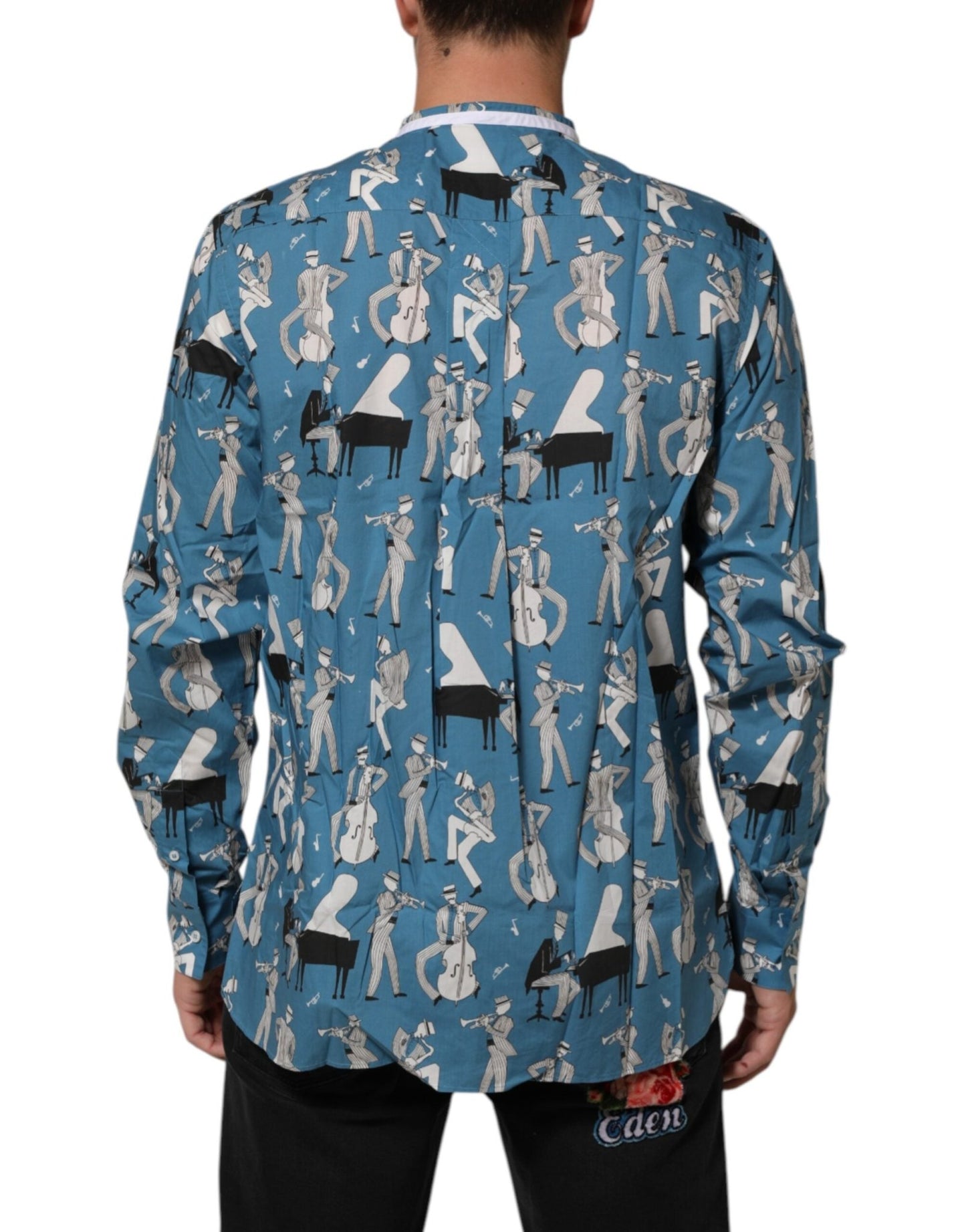 Dolce & Gabbana Blue Jazz Printed Cotton Button Front Shirt – IT42 | XL par Dolce & Gabbana | Disponible sur Sandy Store ByNet