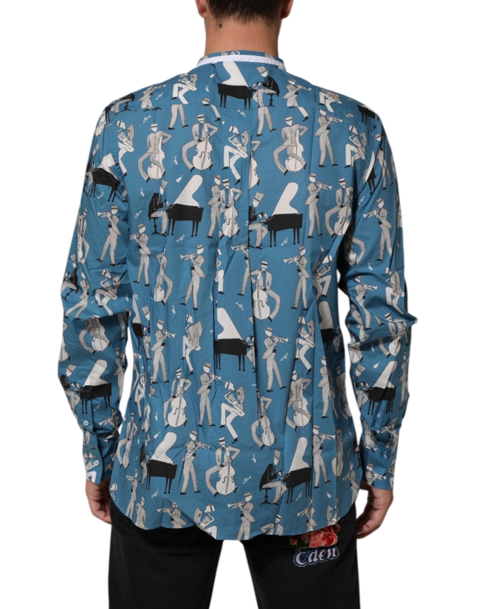 Dolce & Gabbana Blue Jazz Printed Cotton Button Front Shirt – IT42 | XL par Dolce & Gabbana | Disponible sur Sandy Store ByNet