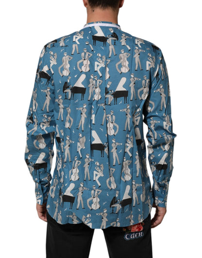 Dolce & Gabbana Blue Jazz Printed Cotton Button Front Shirt – IT42 | XL par Dolce & Gabbana | Disponible sur Sandy Store ByNet