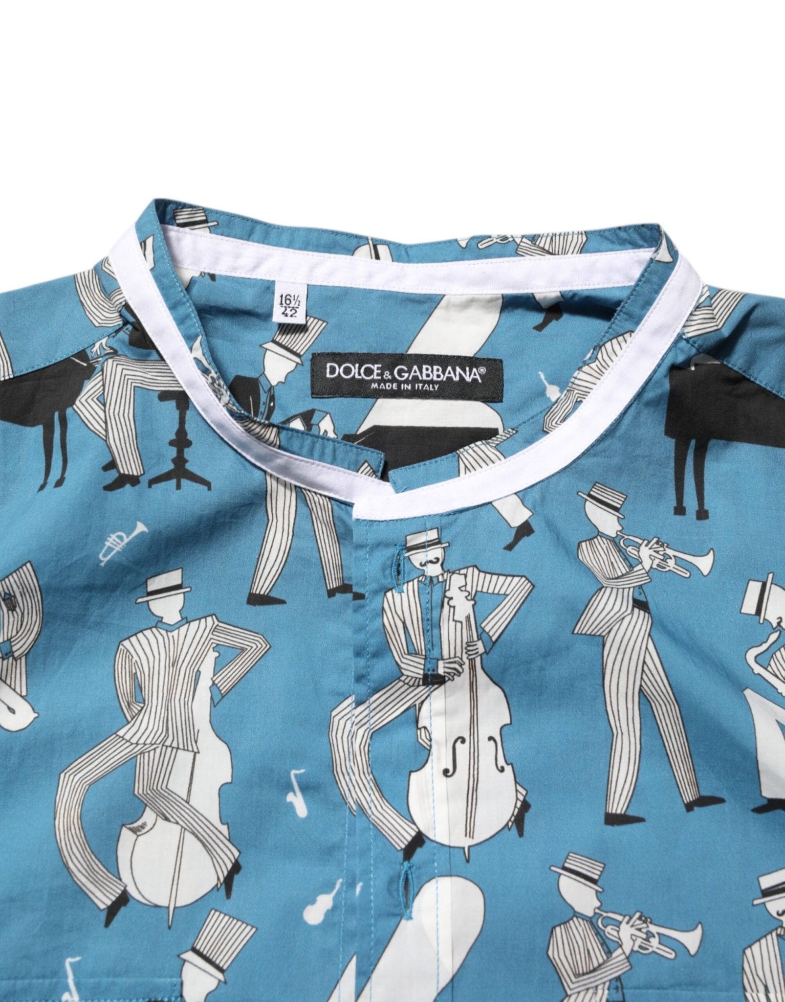 Dolce & Gabbana Blue Jazz Printed Cotton Button Front Shirt – IT42 | XL par Dolce & Gabbana | Disponible sur Sandy Store ByNet
