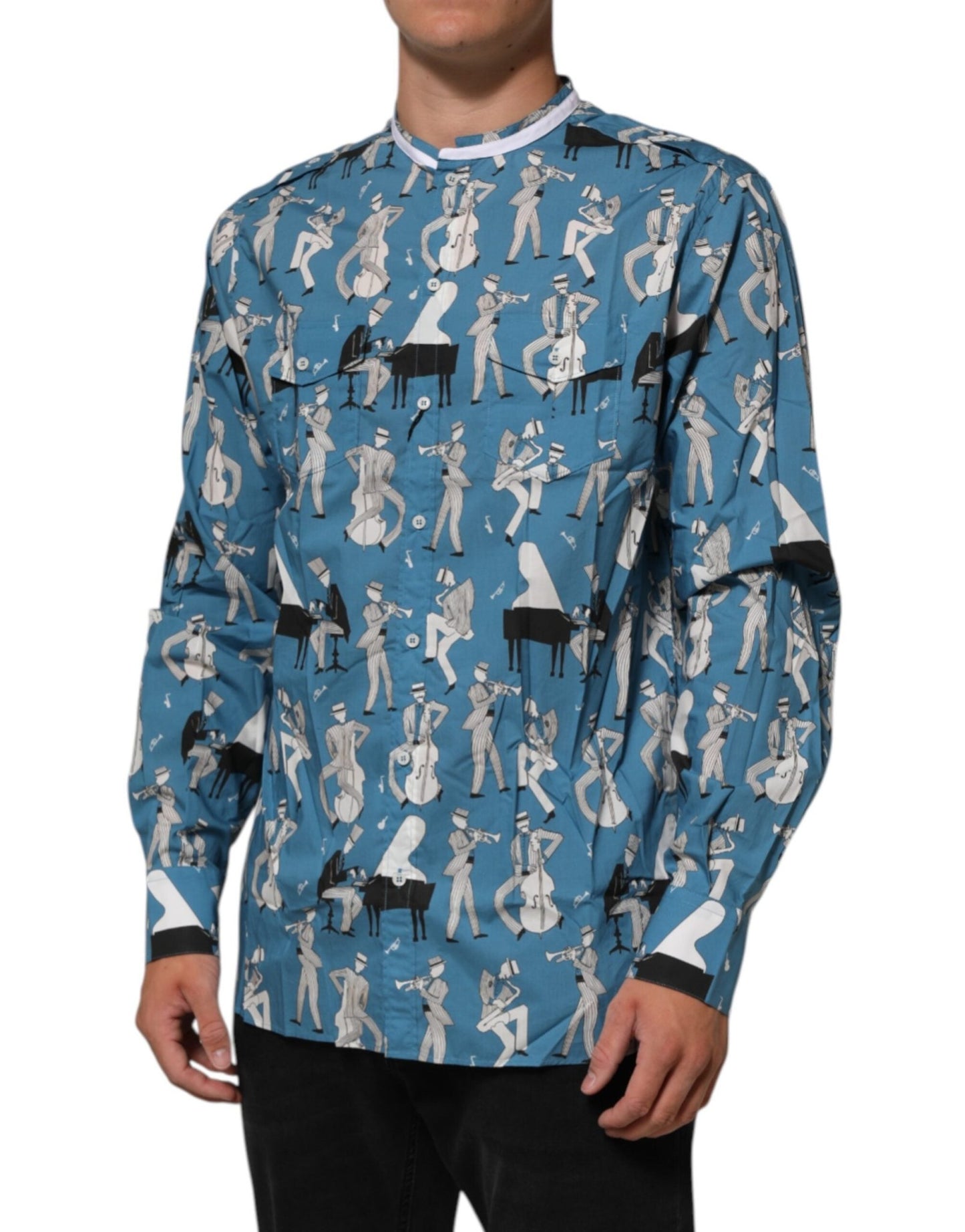 Dolce & Gabbana Blue Jazz Printed Cotton Button Front Shirt – IT42 | XL par Dolce & Gabbana | Disponible sur Sandy Store ByNet