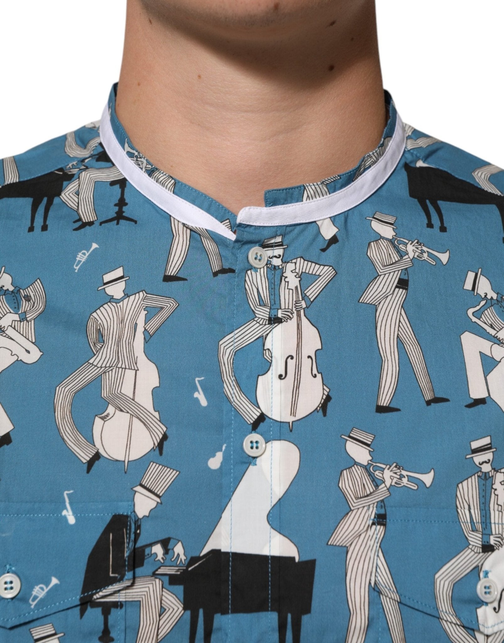 Dolce & Gabbana Blue Jazz Printed Cotton Button Front Shirt – IT42 | XL par Dolce & Gabbana | Disponible sur Sandy Store ByNet