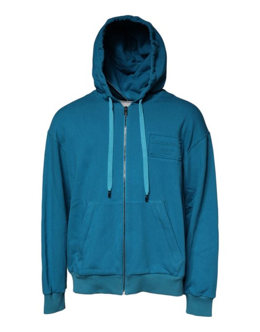 Dolce & Gabbana Blue Logo Cotton Hooded Sweatshirt Sweater - Sandy Store ByNet