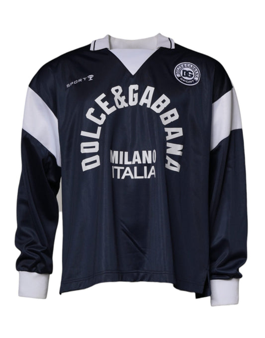 Dolce & Gabbana Blue Logo Jersey Collared Pullover Sweater - Sandy Store ByNet