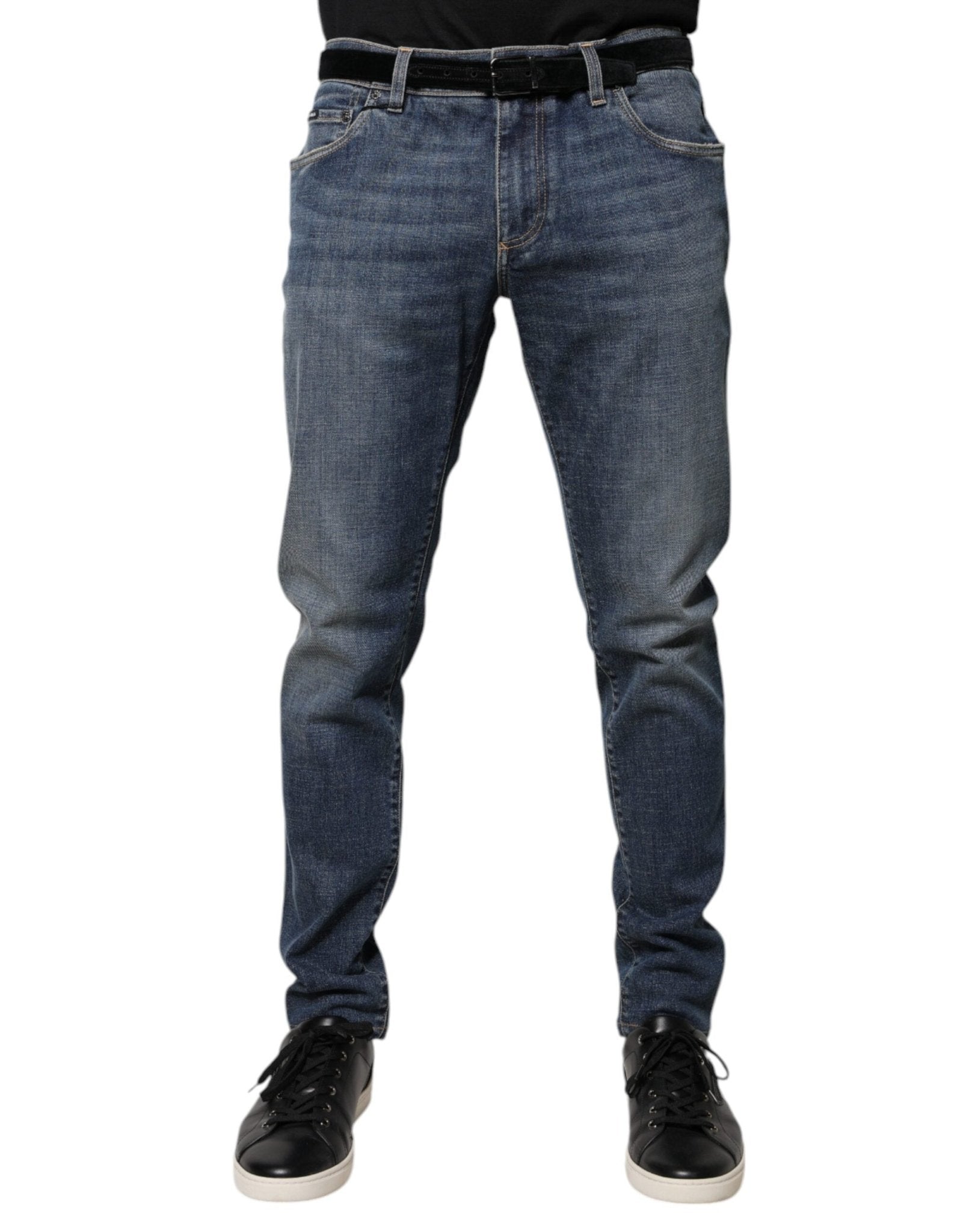 Dolce & Gabbana Blue Logo Plaque Cotton Skinny Denim Jeans – IT54 | XL par Dolce & Gabbana | Disponible sur Sandy Store ByNet