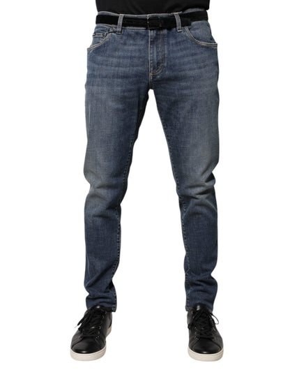 Dolce & Gabbana Blue Logo Plaque Cotton Skinny Denim Jeans – IT54 | XL par Dolce & Gabbana | Disponible sur Sandy Store ByNet