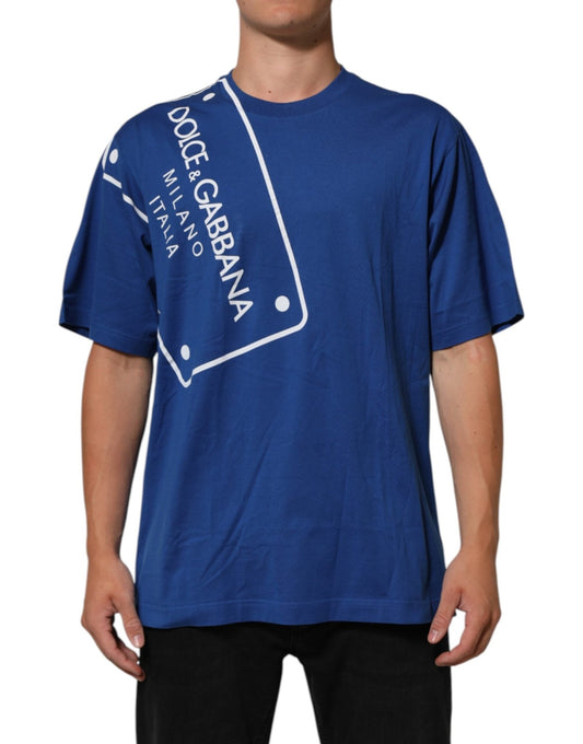 Dolce & Gabbana Blue Logo Print Cotton Crew Neck Men T-shirt – IT54 | XL par Dolce & Gabbana | Disponible sur Sandy Store ByNet