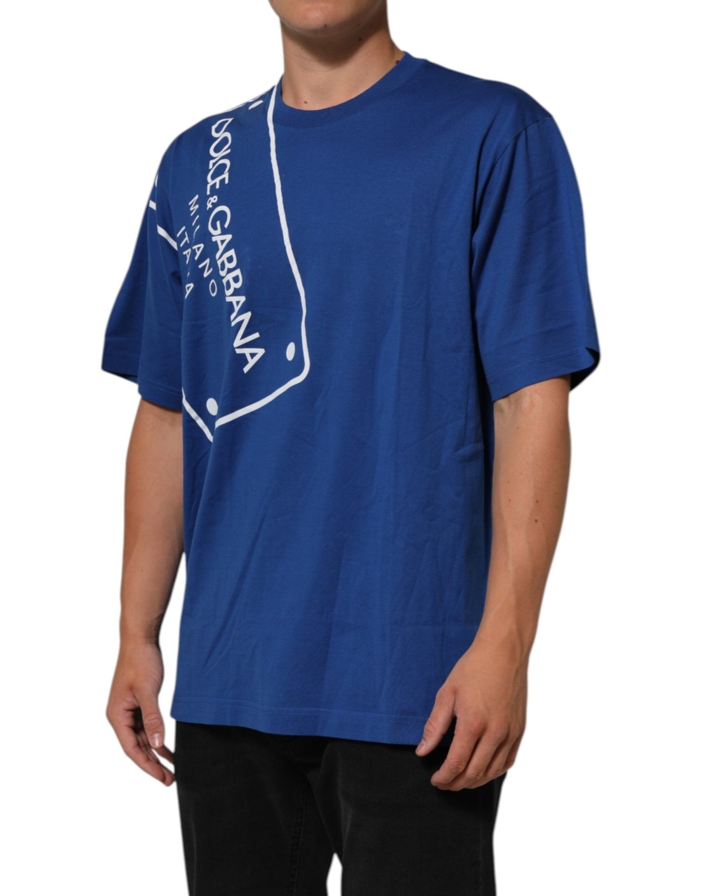 Dolce & Gabbana Blue Logo Print Cotton Crew Neck Men T-shirt – IT54 | XL par Dolce & Gabbana | Disponible sur Sandy Store ByNet