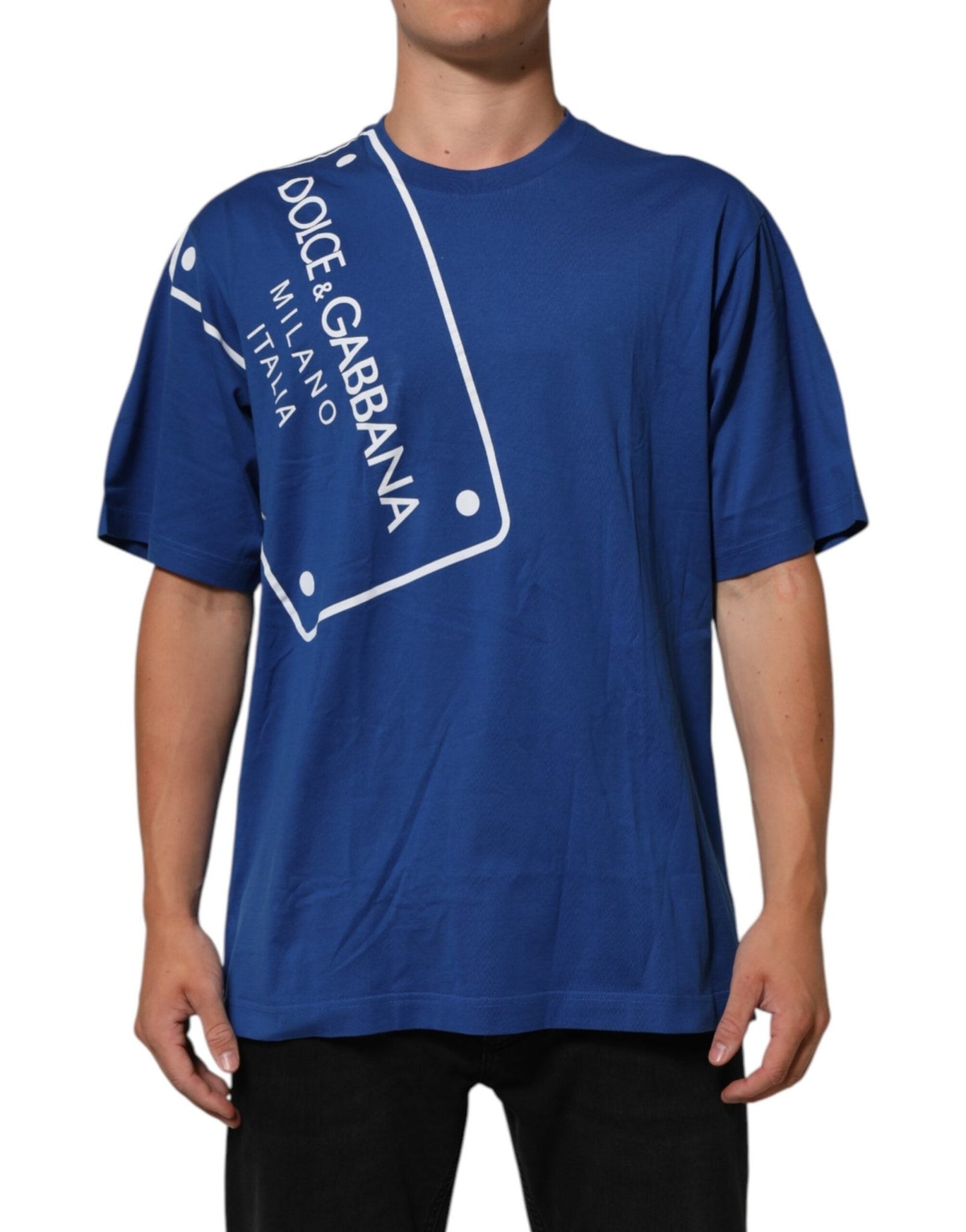 Dolce & Gabbana Blue Logo Print Cotton Crew Neck Men T-shirt – IT54 | XL par Dolce & Gabbana | Disponible sur Sandy Store ByNet