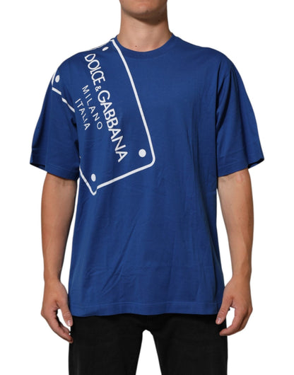 Dolce & Gabbana Blue Logo Print Cotton Crew Neck Men T-shirt – IT54 | XL par Dolce & Gabbana | Disponible sur Sandy Store ByNet