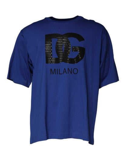 Dolce & Gabbana Blue Logo Print Cotton Men Crew Neck T-shirt – IT50 | L par Dolce & Gabbana | Disponible sur Sandy Store ByNet
