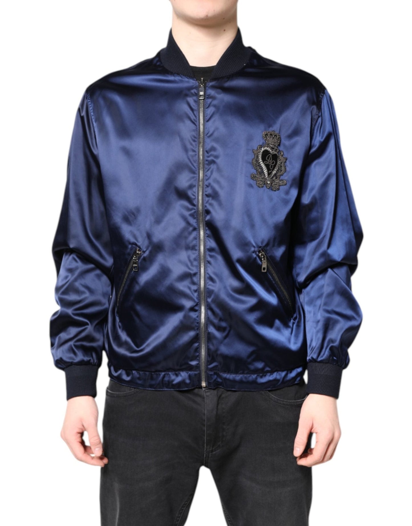 Dolce & Gabbana Blue Nylon DG Crown Full Zip Bomber Jacket – IT48 | M par Dolce & Gabbana | Disponible sur Sandy Store ByNet