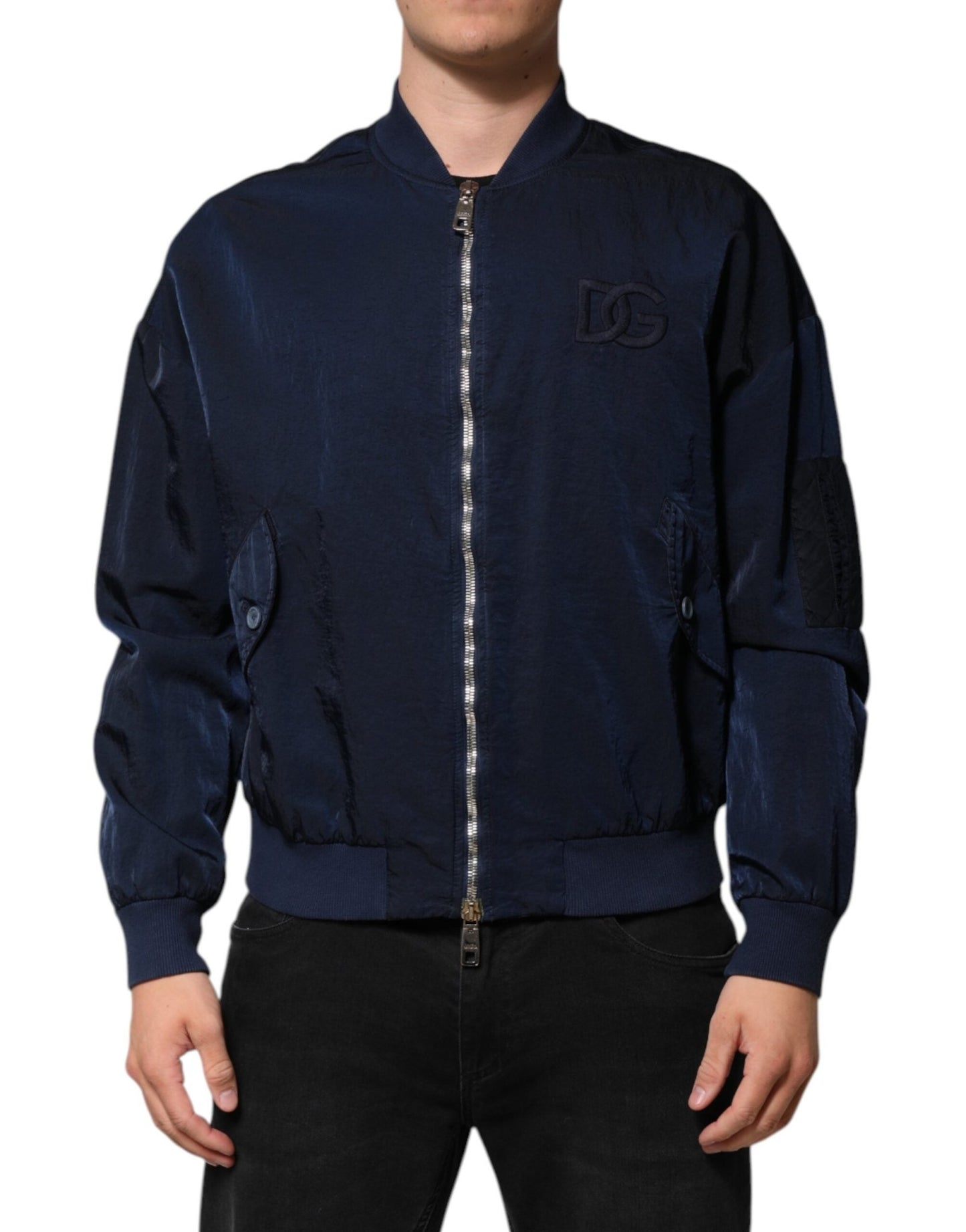 Dolce & Gabbana Blue Nylon DG Embroidery Men Bomber Jacket – IT48 | M par Dolce & Gabbana | Disponible sur Sandy Store ByNet