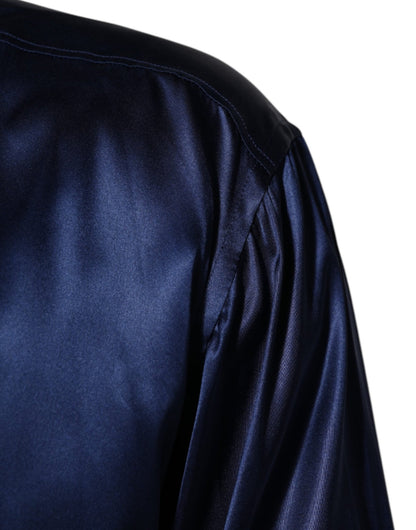 Dolce & Gabbana Blue Oversize Silk Satin Long Sleeves Shirt – IT38 | XS par Dolce & Gabbana | Disponible sur Sandy Store ByNet