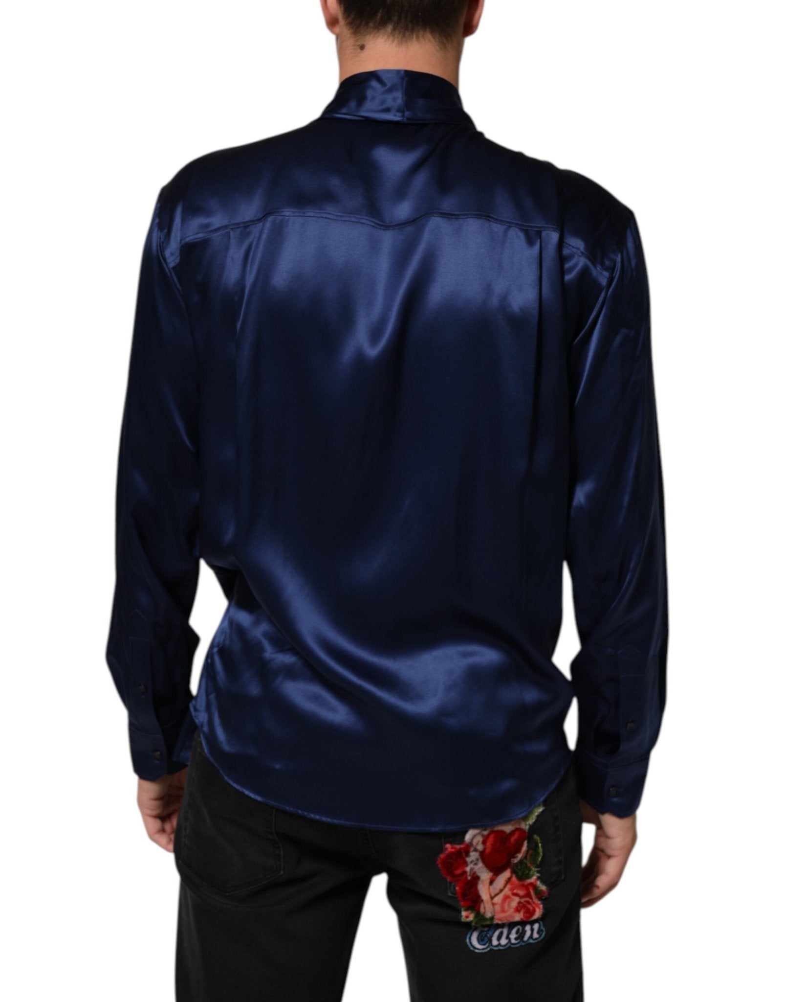 Dolce & Gabbana Blue Oversize Silk Satin Long Sleeves Shirt – IT38 | XS par Dolce & Gabbana | Disponible sur Sandy Store ByNet