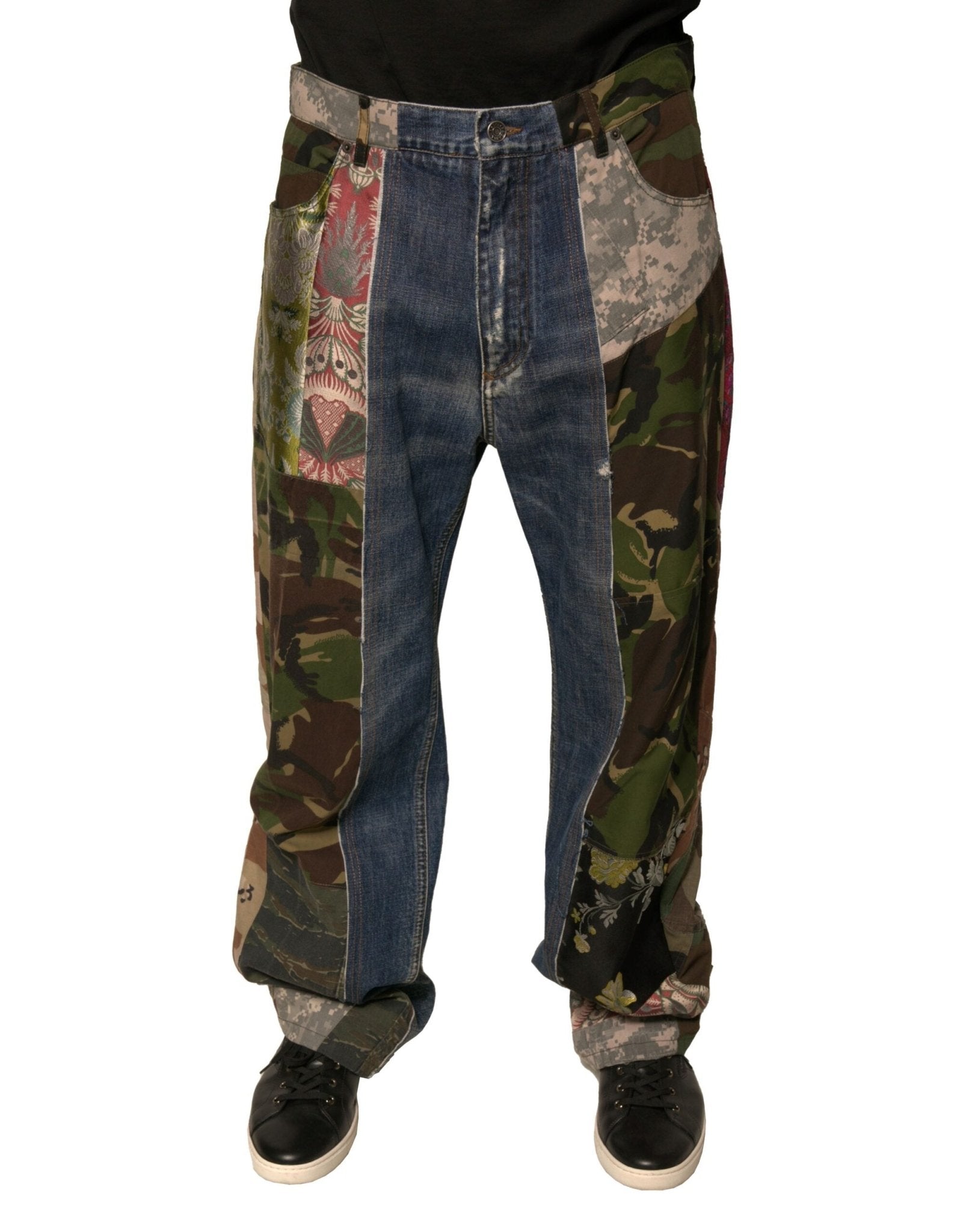 Dolce & Gabbana Blue Patchwork Cotton Straight Denim Jeans – IT48 | M par Dolce & Gabbana | Disponible sur Sandy Store ByNet