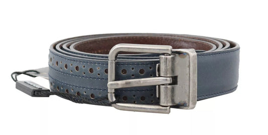 Dolce & Gabbana Blue Perforated Leather Gray Buckle Belt – 90 cm / 36 Inches par Dolce & Gabbana | Disponible sur Sandy Store ByNet