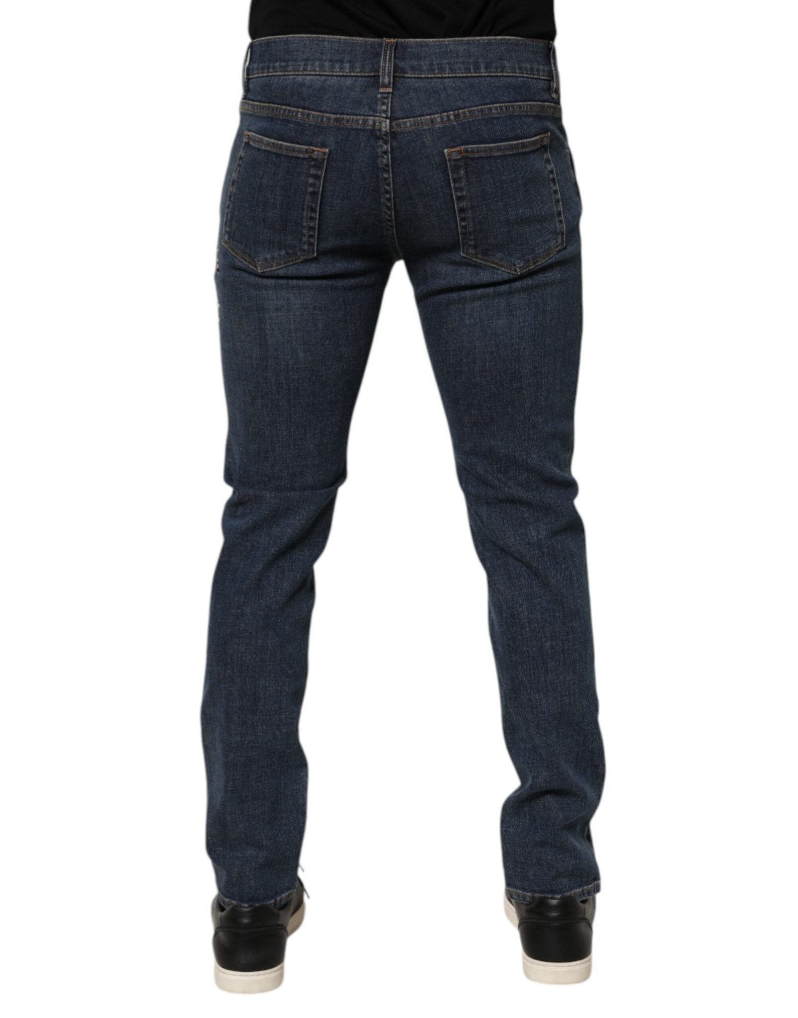 Dolce & Gabbana Blue Rabbit Embroidery Slim Men Denim Jeans – IT48 | M par Dolce & Gabbana | Disponible sur Sandy Store ByNet