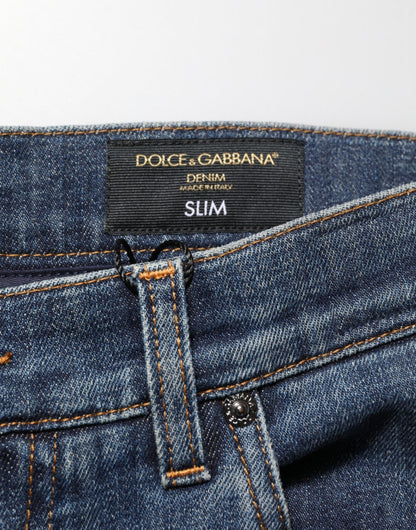 Dolce & Gabbana Blue Rabbit Embroidery Slim Men Denim Jeans – IT48 | M par Dolce & Gabbana | Disponible sur Sandy Store ByNet
