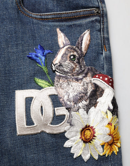 Dolce & Gabbana Blue Rabbit Embroidery Slim Men Denim Jeans – IT48 | M par Dolce & Gabbana | Disponible sur Sandy Store ByNet