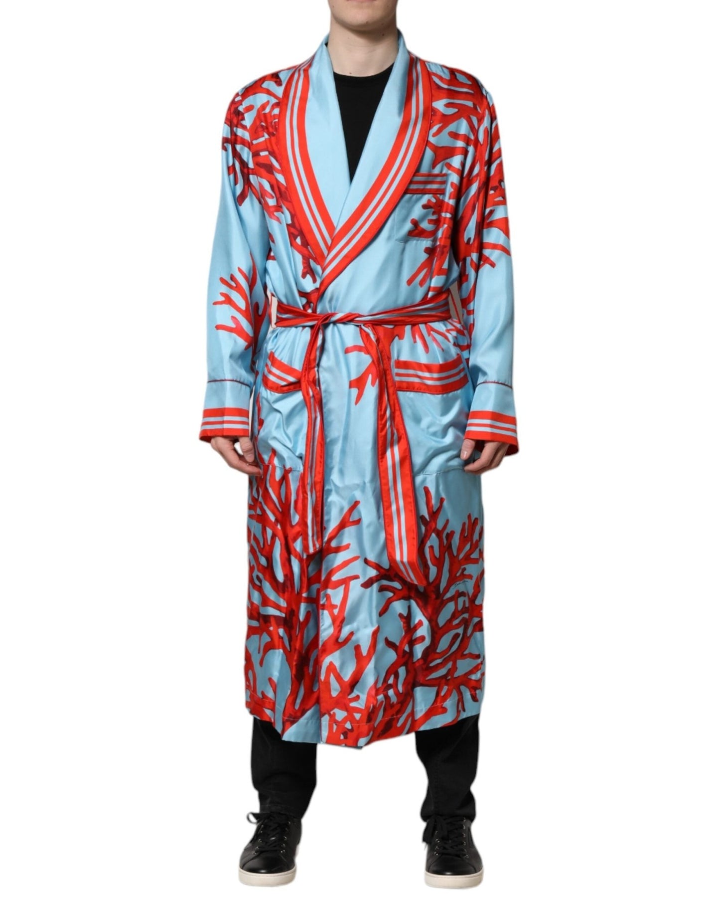 Dolce & Gabbana Blue Red Coral Print Wrap Robe Coat Jacket – IT48 | M par Dolce & Gabbana | Disponible sur Sandy Store ByNet