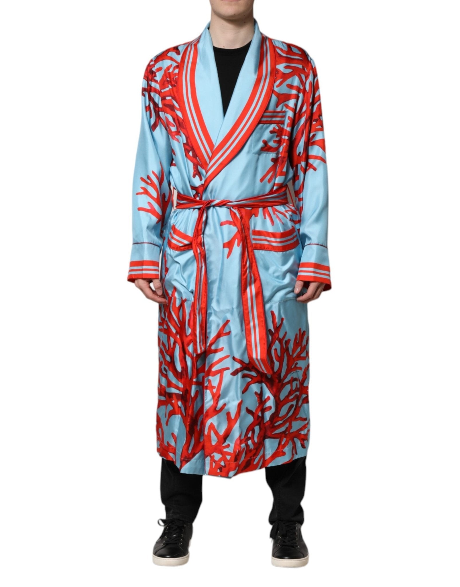Dolce & Gabbana Blue Red Coral Print Wrap Robe Coat Jacket – IT48 | M par Dolce & Gabbana | Disponible sur Sandy Store ByNet