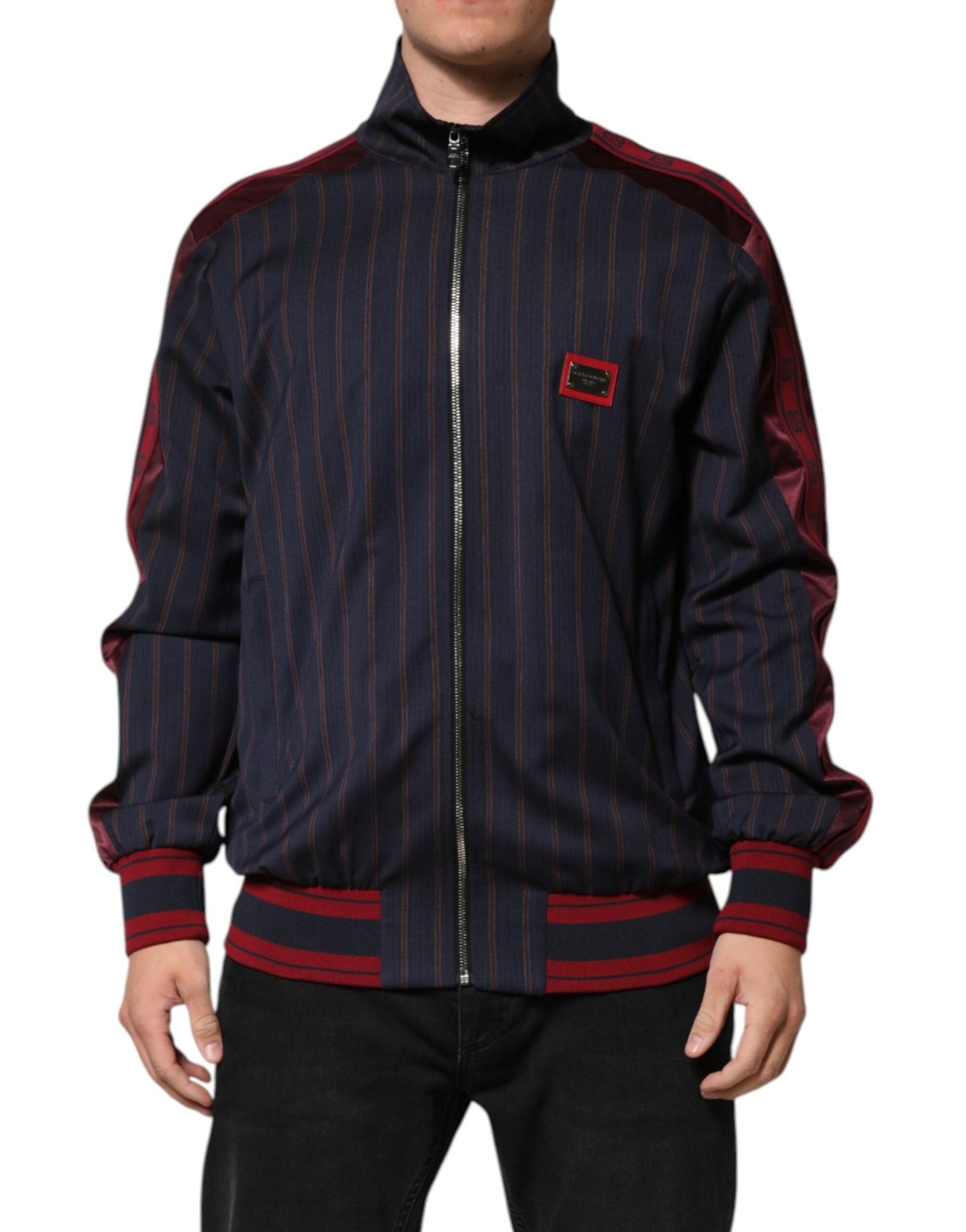Dolce & Gabbana Blue Red Striped Logo Plaque Full Zip Jacket – IT50 | L par Dolce & Gabbana | Disponible sur Sandy Store ByNet