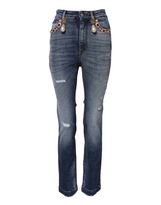 Dolce & Gabbana Blue Rhinestone Embellished Denim Jeans – IT38 | XS par Dolce & Gabbana | Disponible sur Sandy Store ByNet