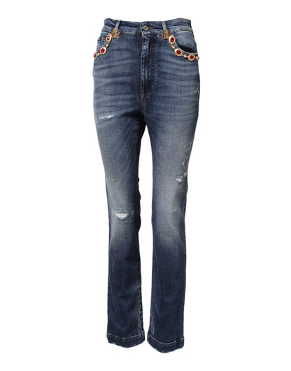 Dolce & Gabbana Blue Rhinestone Embellished Denim Jeans – IT40|S par Dolce & Gabbana | Disponible sur Sandy Store ByNet
