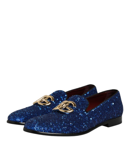 Dolce & Gabbana Blue Sequined Loafers Formal Dress Men Shoes – EU44/US11 par Dolce & Gabbana | Disponible sur Sandy Store ByNet