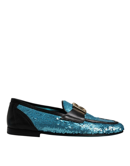 Dolce & Gabbana Blue Sequined Loafers Formal Dress Shoes - Sandy Store ByNet