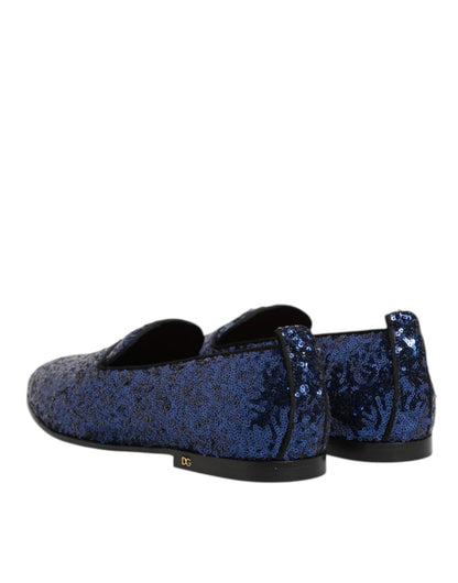 Dolce & Gabbana Blue Sequined Loafers Slippers Men Dress Shoes – EU 42 | US 9 par Dolce & Gabbana | Disponible sur Sandy Store ByNet