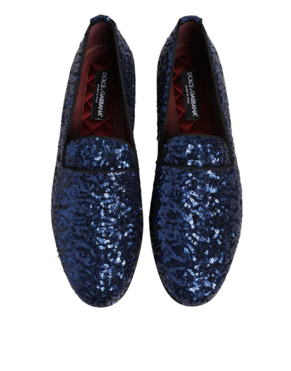 Dolce & Gabbana Blue Sequined Loafers Slippers Men Dress Shoes – EU 42 | US 9 par Dolce & Gabbana | Disponible sur Sandy Store ByNet