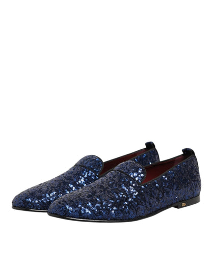 Dolce & Gabbana Blue Sequined Loafers Slippers Men Dress Shoes – EU 42 | US 9 par Dolce & Gabbana | Disponible sur Sandy Store ByNet